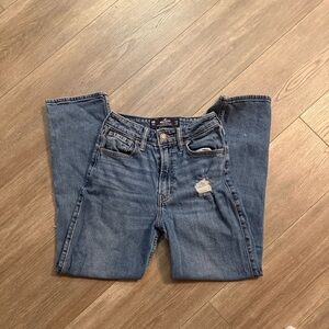Hollister Women's Straight Leg Jeans in Distressed Blue